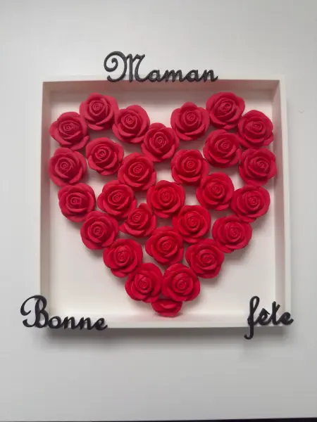 Cadre Cœur de Roses 3D – Bonne Fête Maman